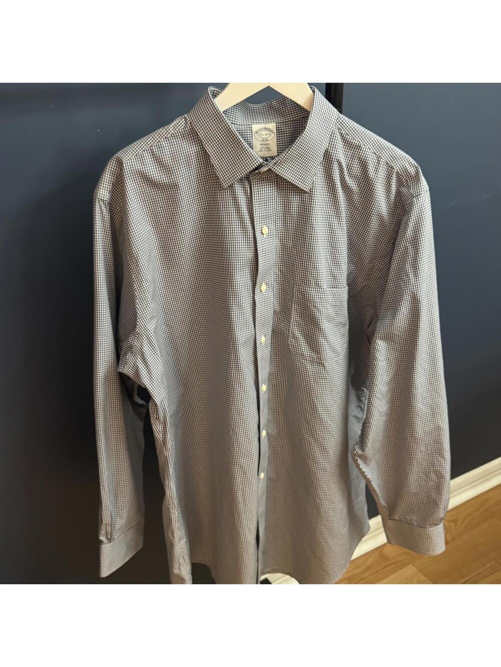 Brooks Brothers Regent 1818 Blue Check Dress Shirt 17.5 Cotton Non-Iron XL